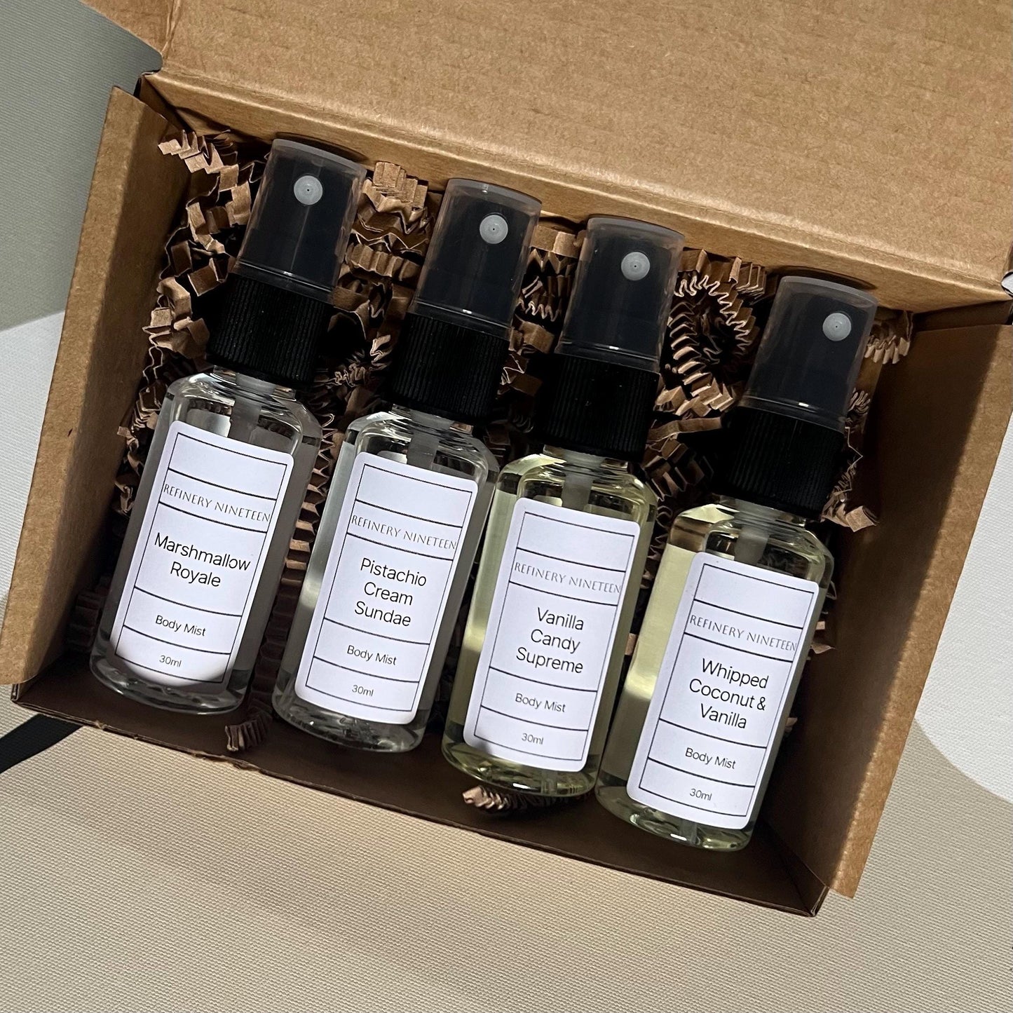 Body Spray gift set bundle of 4 x body mists-Vanilla Candy Supreme, Pistachio Cream Sundae, Whipped Coconut & Vanilla, Marshmallow Royale